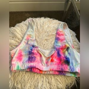 🌈 tie dye multicolor bra size XL sports bra